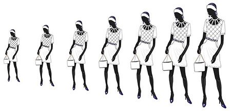 Several scaled copies of the fashion figure
