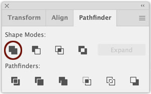 The Unite button in the Pathfinder panel