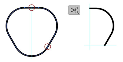 Cutting the shape outline with the Scissors tool
