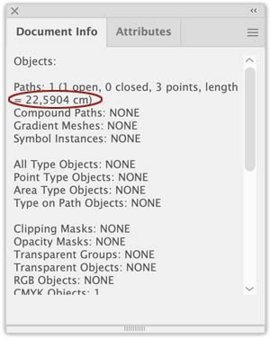 The armhole length in the Document Info panel